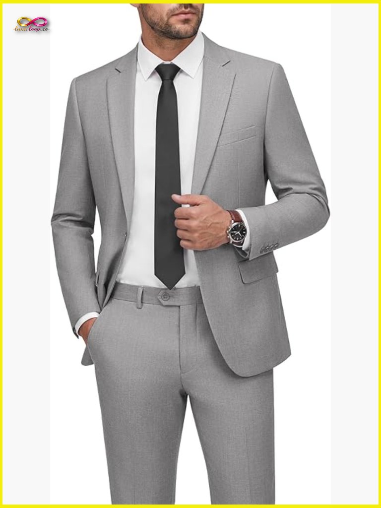 Slim Fit One Button Suit Set Elegant Classic Wedding Prom Business Blazer Pants